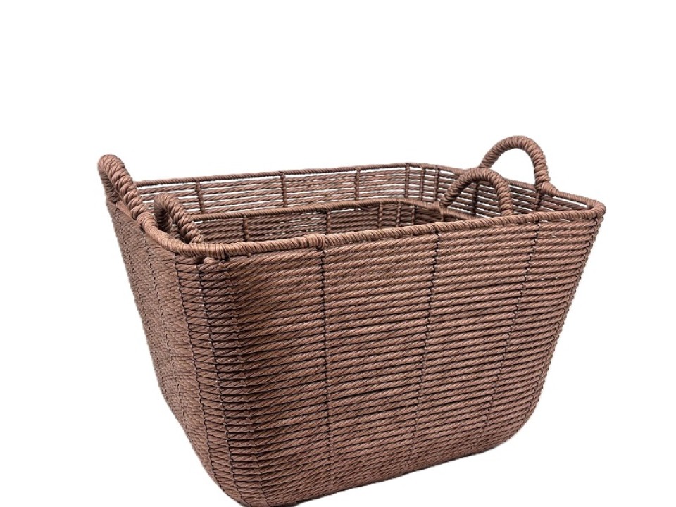 Refined Twisted Resin Rounded-Corner Baskets with Integrated Handles